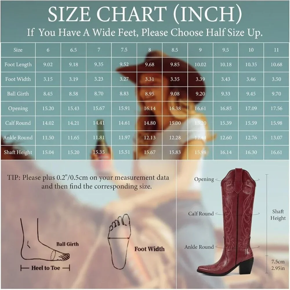 Women Faux Leather Passion Red Floral Embroidered Chunky Heel Pointed Toe Boot